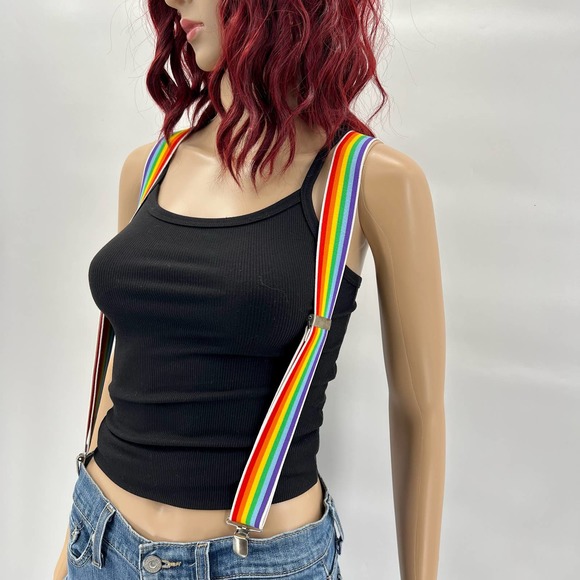 Unisex Rainbow Suspenders Adult One Size Pride Adjustable Clips - Picture 2 of 5